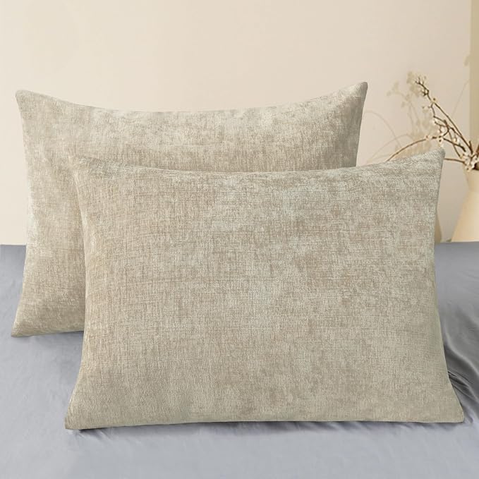 CaliTime Decorative Standard Throw Pillow Covers 26 X 20 Inches Light Taupe | Pack of 2, Cozy Chenille Cushion Cases for Sofa Bed Living Room Farmhouse Home