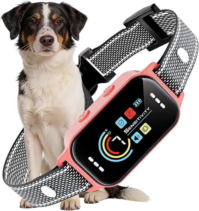 Dog Bark Collar, Auto Anti Barking Collar for Large Medium Small Dogs 11-120lbs, 7 Sensitivity Levels, 5 Safe Training Modes, Humane Bark Training Collar, No Shock Option Pink