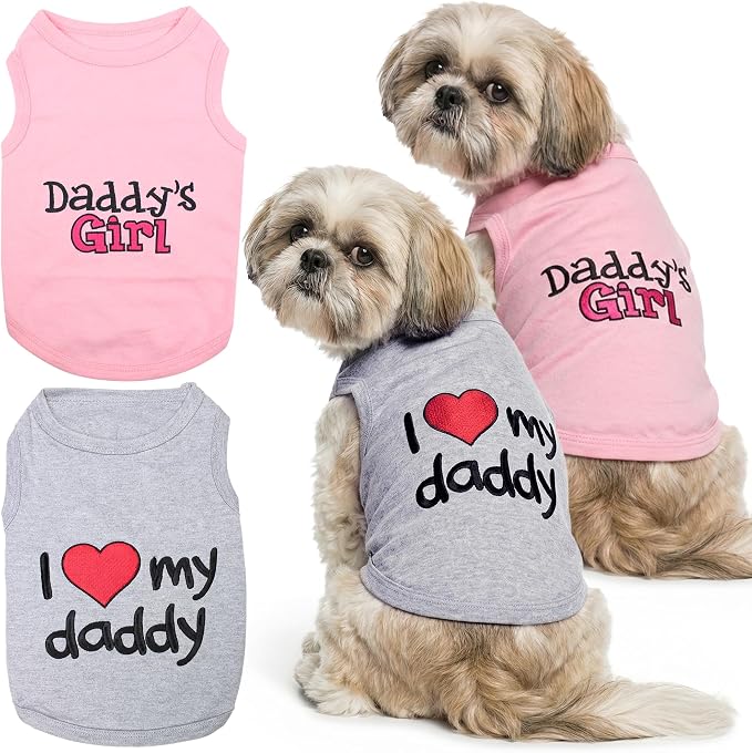 Parisian Pet 2 Pack Dog Shirts – 100% Cotton Shirts for Medium Dogs – Sleeveless I Love My Daddy & Daddy’s Girl Dog Clothes – Breathable Summer Pet Apparel - Stretchy and Stylish T Shirts for Dogs