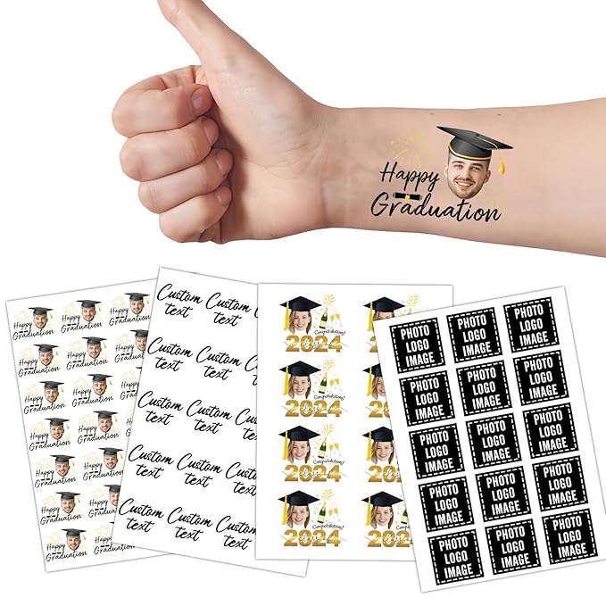 Ubmpj Custom Temporary Tattoos Personalized Temporary Tattoos with Photo Face Name Text for Graduation Bachelorette Birthday Party Wedding Bride Groom
