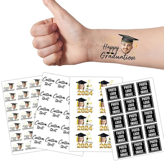 Ubmpj Custom Temporary Tattoos Personalized Temporary Tattoos with Photo Face Name Text for Graduation Bachelorette Birthday Party Wedding Bride Groom