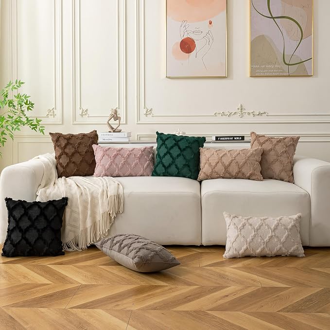 Set of 2 Soft Moroccan Throw Pillow Covers 20x20 Inch Plush Boho Decorative Pillow Cover Accent Cushion Case for Couch Sofa Bed, Dark Green