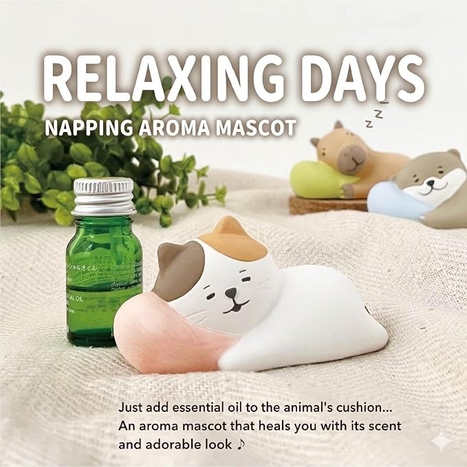 Passive Stone Diffuser, Cute Animal Series Aromatherapy Oil Diffuser for Tabletop Decor (1, Napping Cat)