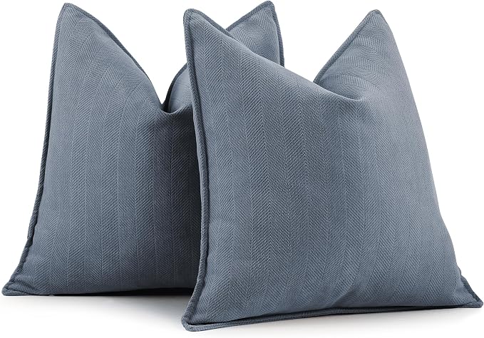 Dusty Blue Pillow Covers 26x26 Set of 2 Chenille Throw Pillow Covers with Elegant Design Soft and Luxurious Decorative Throw Pillows for Couch, Bed, and Home Decor