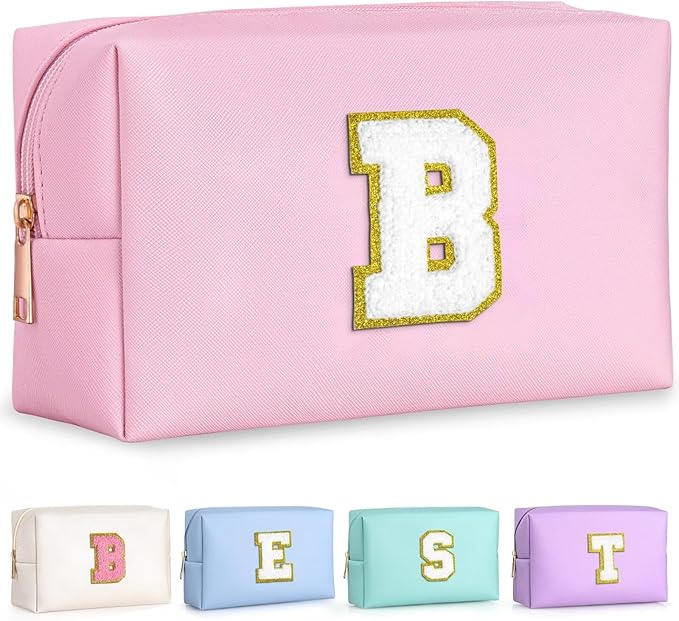 TOPEAST Christmas Gifts - Stocking Stuffers for Tween Girls Kids, Initial Makeup Bag Skincare Bag Toiletry Pouch (Pink B)