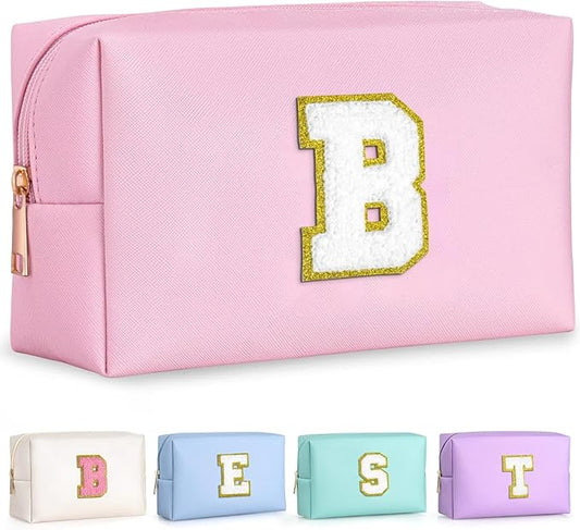 TOPEAST Christmas Gifts - Stocking Stuffers for Tween Girls Kids, Initial Makeup Bag Skincare Bag Toiletry Pouch (Pink B)