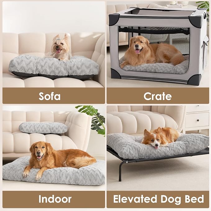 EHEYCIGA XXL Dog Bed 47x29 Inch, Extra Large Pet Beds for Dogs, Grey | Washable, Plush and Comfy Kennel Pad, Soft Dog Crate Mat, Deluxe Sleeping Mat for Dogs Up to 100 lbs