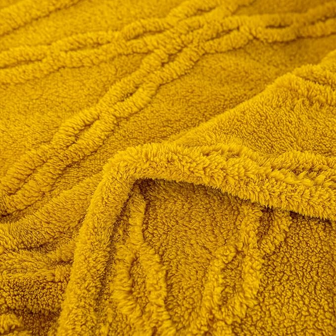 YUSOKI Sherpa Fleece Twin XL Size Blanket, Mustard Yellow, 65"x90" | 3D Stylish Design,320GSM, Non-Shedding, Lightweight for All Season Use, stays fluffy after repeated washes, Perfect Gifts