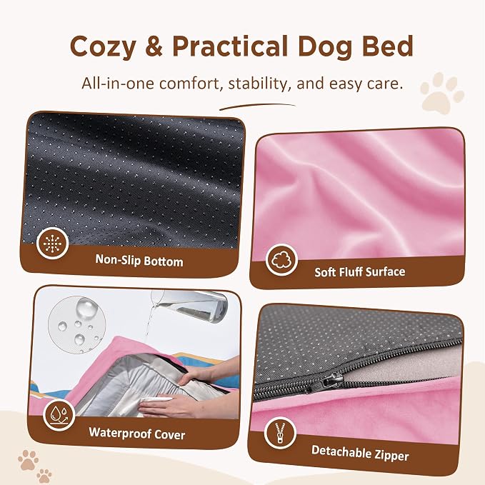 Comfort Expression Orthopedic Dog Bed for Extra Large Dogs with Bolster | Waterproof Dog Couch Bed with Washable Cover & Non-Slip Bottom, Supportive Egg Crate Foam XL Pet Bed, 42x30 Inch
