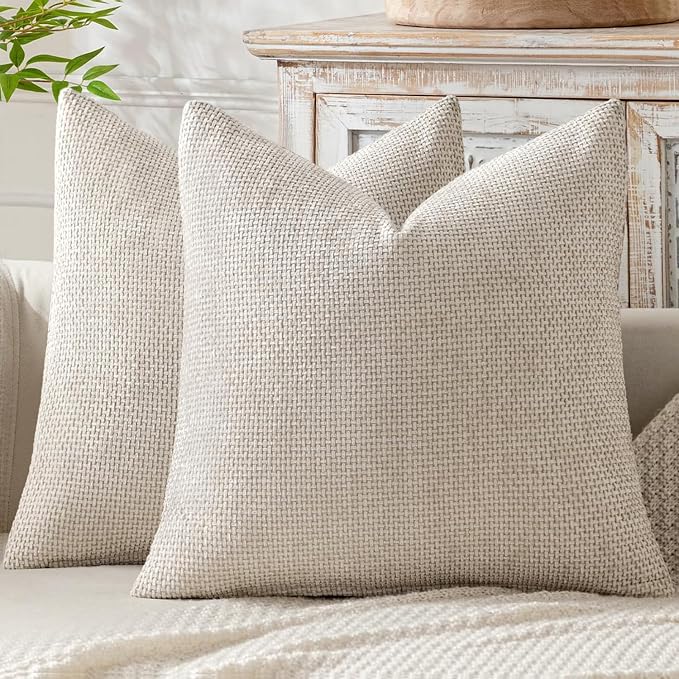 MIULEE Decorative Couch Throw Pillow Covers 20x20 Inch Neutral Beige 2 Pack | Modern Boho Accent, Soft Chenille Pillow Covers, Farmhouse Cushion Cases for Home Decor Bed Sofa Living Room