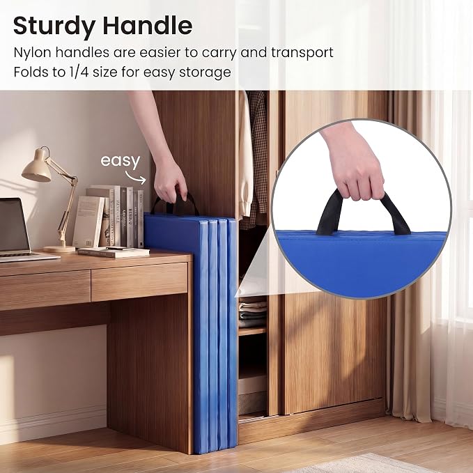 2 Pack Folding Gym Mat for Home Gym & Tumbling, 71''x 24'' High Density Exercise Mat with Carry Handles, Non Slip Gymnastics Mats for Teenages, Yoga, Stretching & Martial Arts