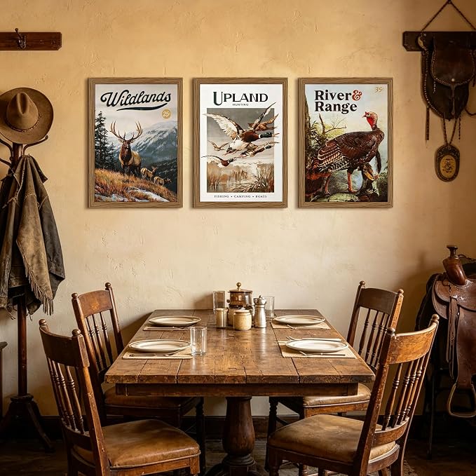 Hunting Wall Art Decor Deer Wildlife Prints Cabin Vintage Duck Pictures | Hunting Room Canvas Decor Rustic Animal Posters Fishing Mallard Duck Painting for Farmhouse Bedroom 16x24 Inch Unframed 3Pcs