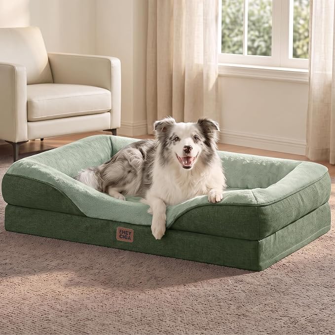EHEYCIGA Orthopedic XL Dog Bed for Large Dog, Memory Foam Dog Couch, Green | 42x30 Inch Extra Large Sized Dog Sofa with Sides, Waterproof Liner & Washable Removable Cover, Bolster Pet Couch