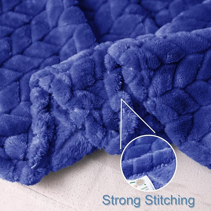 Exclusivo Mezcla Fleece Throw Blanket for Couch Sofa, 50”x70”, Cobalt Blue | Oversized Soft Cozy Fluffy Blankets for Summer, Decorative Plush Flannel Throws for Living room, Bedroom with Leaves Pattern