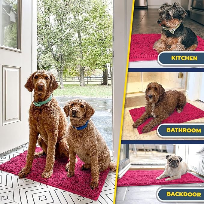 Muddy Mat® | Super Water Absorbent Door Mat Indoor, Microfiber Quick Dry Chenille Entryway Rug, Slip Resistant Front Door Mat, Indoor Mats for Entryway, Machine Washable Pet Rug, Hot Pink 6ft x 9ft