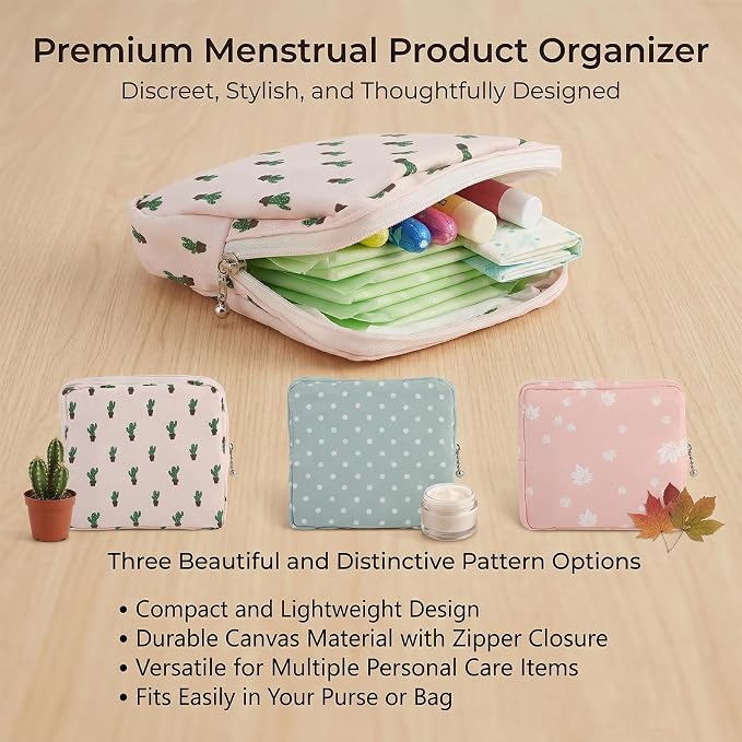 3Pcs Sanitary Napkin Storage Bag, Small Menstrual Period Bag Period Pouch Waterproof, Tampon Organizer Pouch Tampon Pad Holder for Purse, Pad Bags Feminine Care First Periods