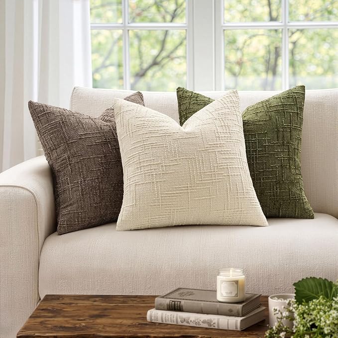 MIULEE Chenille Textured Euro Throw Pillow Covers Cream White 26x26 | Set of 2, Slubby Decorative Pillows, Boho Farmhouse Home Decor, Modern Neutral Cushion Covers for Couch Sofa Bed Living Room