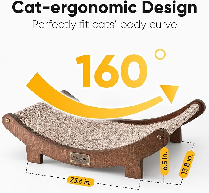 FUKUMARU Sisal Cat Scratcher Bed, Solid Wood Cat Hammock for Indoor Cats | 23.6 Inch Durable Scratching Bed, Large Cat Scratch Pad, Natural Sisal Hammock, Cat Lounger Scratcher for Sleeping (Brown)
