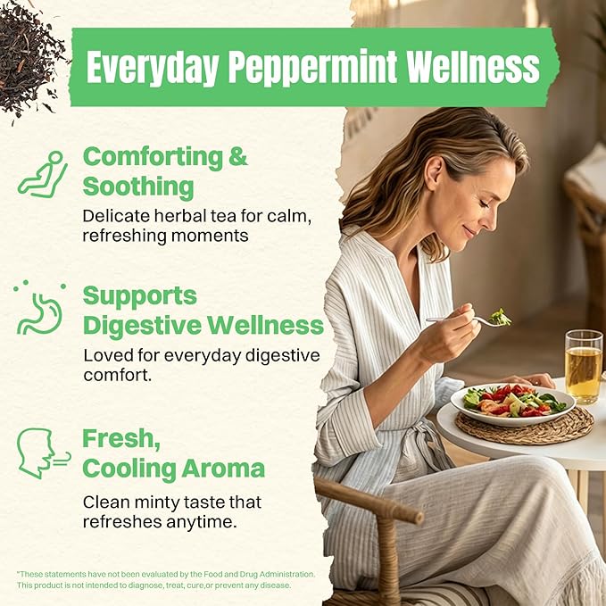 Hiihone Peppermint Tea Bags 100 Count – Pure Peppermint Mint Tea, Caffeine-Free Herbal Tea, Cooling & Refreshing, Non-GMO, Soothing, Supports Digestion & Fresh Breath, Hot or Iced