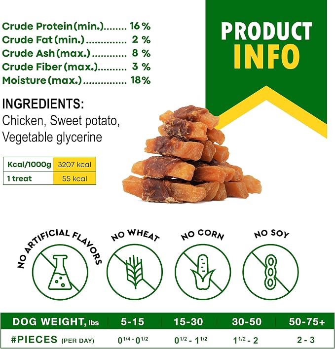 Beloved Pets Sweet Potato Dog Treats & Chicken Jerky Wraps 1.5 Pound - Dog Food & High Protein Soft Chews for Large, Medium & Small Breeds, Sweet Potato Wrapped Chicken