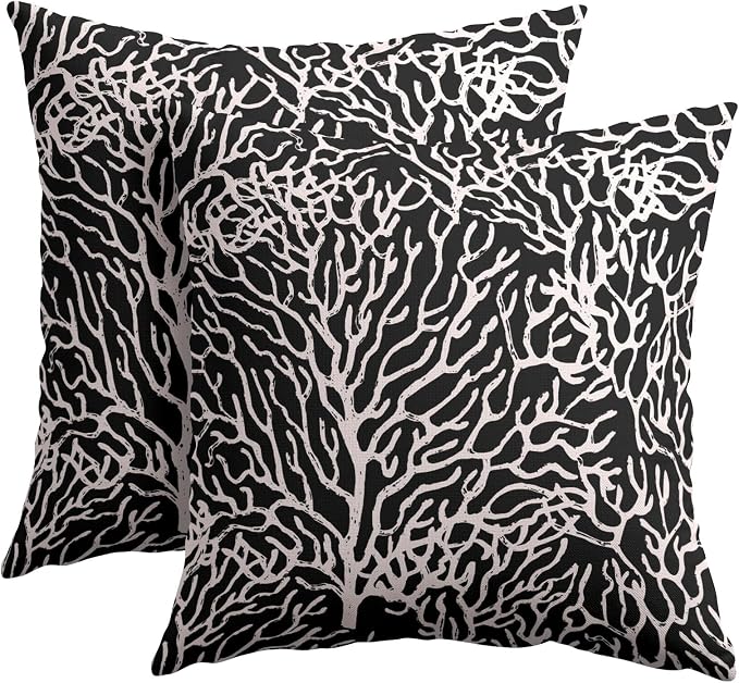 Nautical Coastal Coral Pillow Covers 16x16 Inch Set of 2 Summer Ocean Beach Black Decorative Pillow Cases Outdoor Linen Cushion Cover Farmhouse Decor for Bedroom Home Sofa Couch Bed