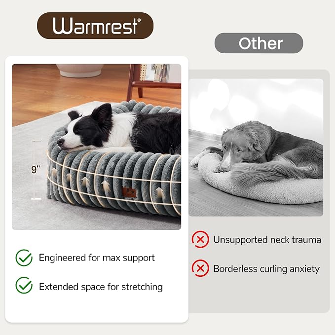 Dog Beds Large Sized Dog,Rectangle Orthopedic Pet Bed for Large Dog, Comfort Fluffy Memory Foam Dog Beds with Anti-Slip Bottom,Grey (35x25x9 inches)