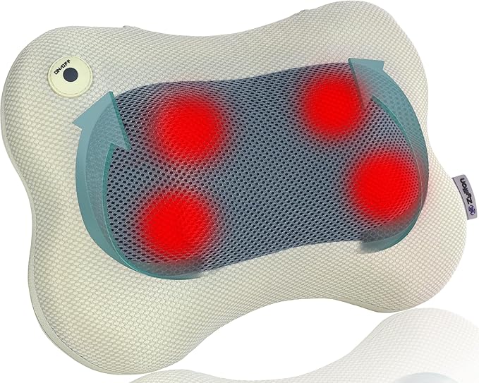 Zyllion Shiatsu Back and Neck Massager with Heat - 3D Electric Kneading Deep Tissue Massage Pillow for Muscle Pain Relief, Cream, ZMA-13
