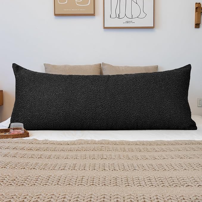 JoraLion 20x54 inch Neutral Boucle Body Pillow Cover, Black Long Pillow Cover Cozy Soft Cushion Case for Couch Sofa Bed Living Room Home Decor, Pack of 1 (Cover Only)