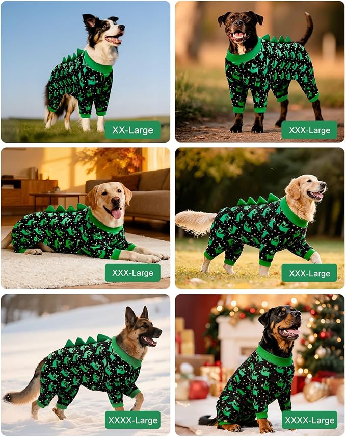 CuteBone Dinosaur Costume Dog Pajamas, Stretchy Spandex Crystal Velvet Sleepwear Coat for Small Dogs, Soft & Warm Pet Outfit Clothes for Cold Weather, Cozy Pullover Design COSP14XXL