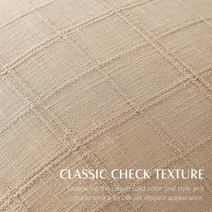 Foindtower Set of 2 Decorative Linen Check Throw Pillow Covers Neutral Farmhouse Vintage Cushion Covers Modern Coastal Boho Home Decor for Sofa Chair Couch Bedroom Living Room,22×22 Inch,Camel