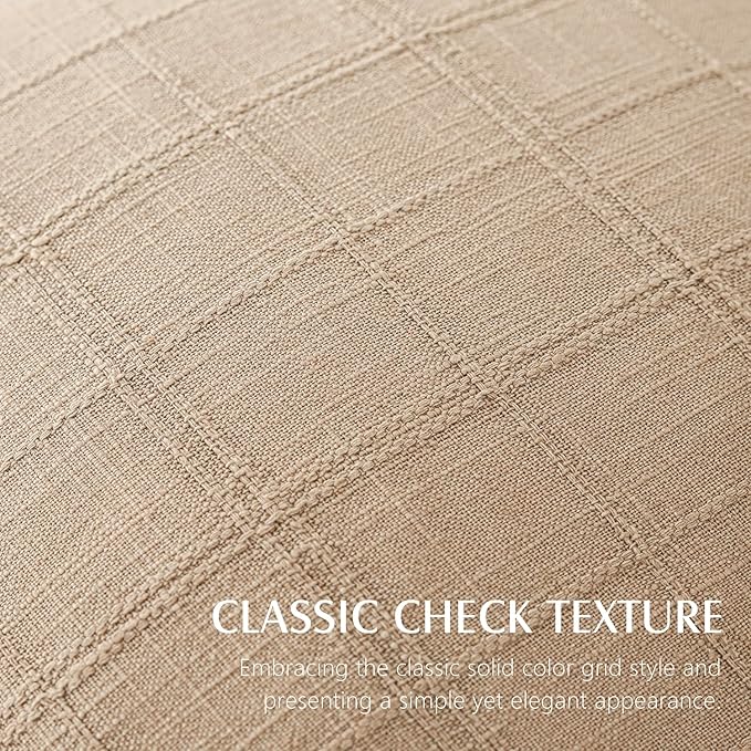 Foindtower Set of 2 Decorative Linen Check Throw Pillow Covers Neutral Farmhouse Vintage Cushion Covers Modern Coastal Boho Home Decor for Sofa Chair Couch Bedroom Living Room,24×24 Inch,Camel