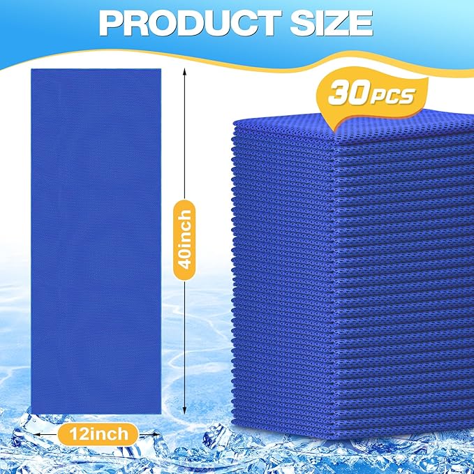 MENOLY 30 Packs Cooling Towels Bulk Cooling Towels for Neck and Face Gym Workout Cooling Neck Rags for Sports Yoga Soft Microfiber Breathable Sweat Rags for Hiking Running Fitness-Dark Blue