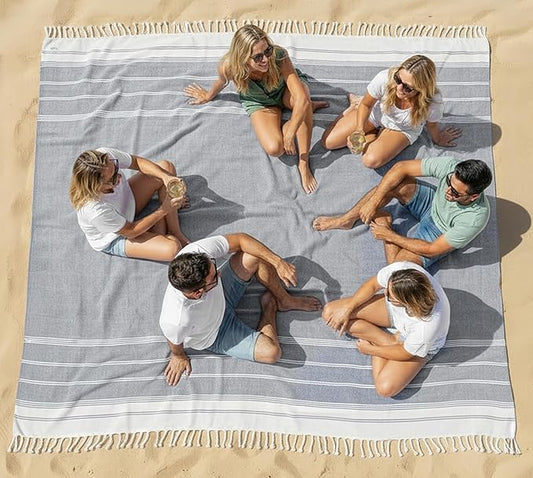 LANE LINEN Camping Blanket - Large Beach Towel, Beach Accessories with Oversized Comfort (82"x82"), Sandproof, Perfect for Seaside Adventures, Park Gatherings, or Family Beach Days – Navy Blazer