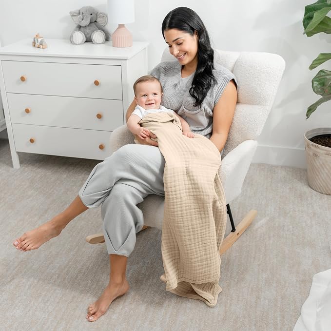 Comfy Cubs Muslin Baby Blanket 40" x 40" L - Swaddle Blankets, Sand | Soft, Lightweight, 6-Layer Cotton Breathable Baby Blankets - Comfortable, Gentle & Versatile Cotton Baby Blankets for Sleep