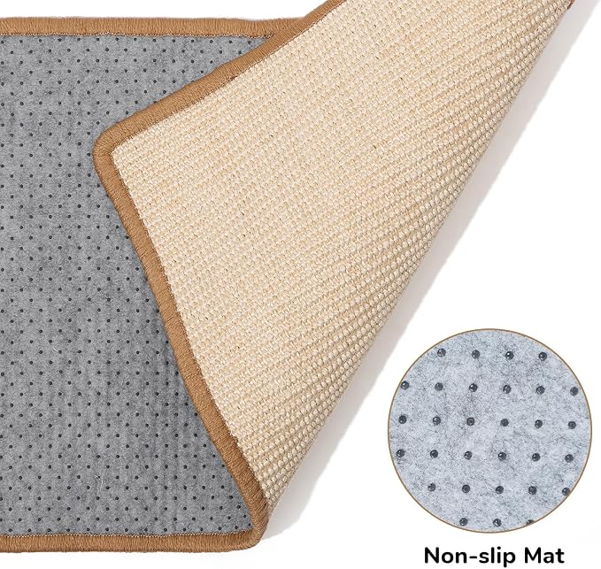 FUKUMARU Cat Scratcher Mat, 23.6 X 15.7 Inch Natural Sisal Cat Scratch Mat | Horizontal Cat Scratching Pad Mat Floor Rug with Sticky Tapes, Cat Wall Scratcher for Indoor Cats, Protect Couch and Carpet