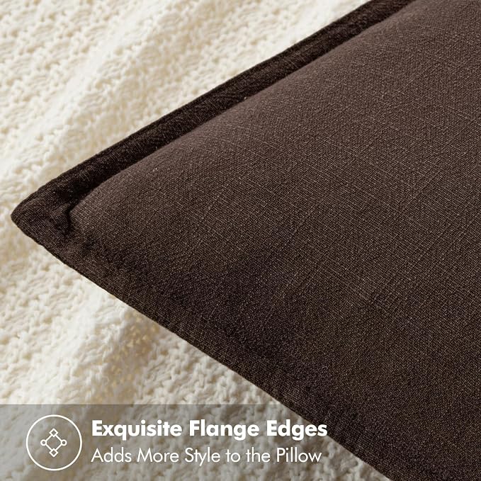MIULEE Decorative Linen Euro Sham Pillow Covers 22x22 Inch Dark Brown | Boho Farmhouse Fall Autumn Couch Throw Pillows for Bed, Pack of 2 Accent Modern Pillowcases, Sofa Livingroom Home Decor