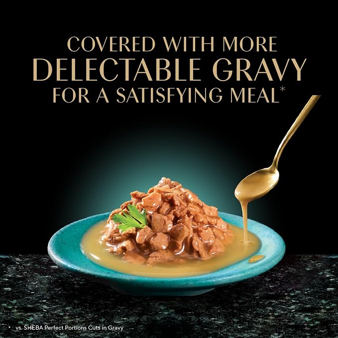 Sheba Gravy Indulgence Wet Cat Food, Whitefish Entree, 2.6 oz, 24 Count | Grain-free, 70% gravy, sustainable fish, no fillers or artificial flavors, complete & balanced, twin-pack trays