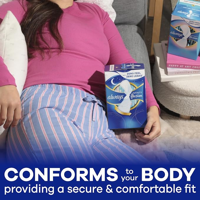Always Infinity Feminine Pads for Women, Flexfoam Pads with Wings, Size 4, Overnight Absorbency, Unscented, 78 Count (3 Packs of 26)