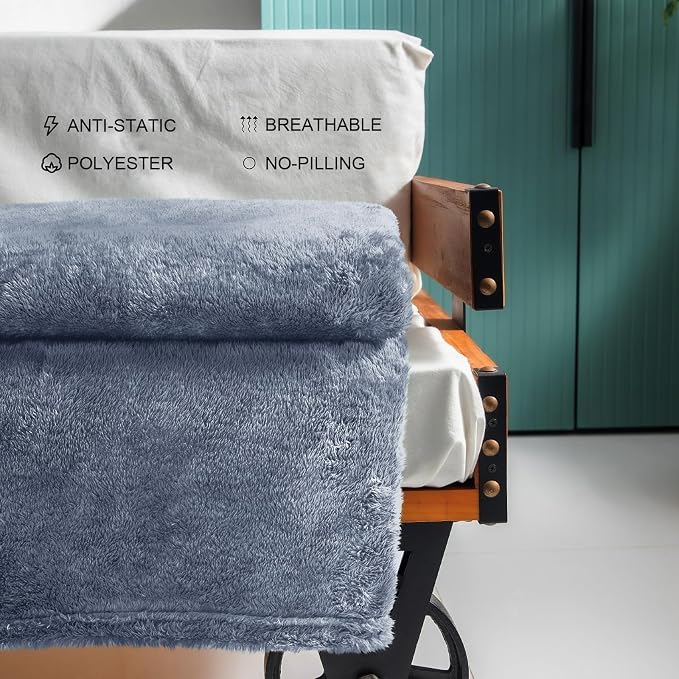 Exclusivo Mezcla Fuzzy Large Fleece Throw Blanket for Couch, Stone Blue | 50x70 Inches, Super Soft and Cozy Throw, Plush Fluffy Blanket for Sofa, Bed, Bedroom, Home Decor, All Season