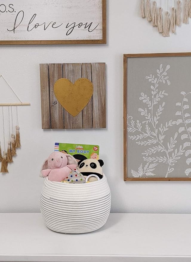 Goodpick Round Woven Storage Basket for Shelves, 12.5" x 8.3", White | Cotton Rope Small Basket with Handles, Stores Towels Dog Cat Toys, Plants, Great for Living Room & Bedroom Décor