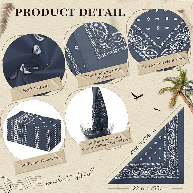 Suhine 12 Pcs Bandanas Bulk 22 x 22 Inch Paisley Headband Cowboy Handkerchief Christmas Thanksgiving Gift for Women Men