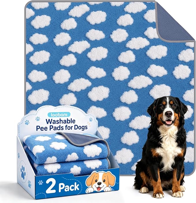 LOOBANI 2 Pack Extra Large Washable Pee Pads for Dogs 72"x72", Blue | Non-Slip Reusable Dog Mat, Super Absorbent Whelping Pads, Leak-Proof Dog Playpen Mat For Floor, Bed, Incontinence, Housebreak