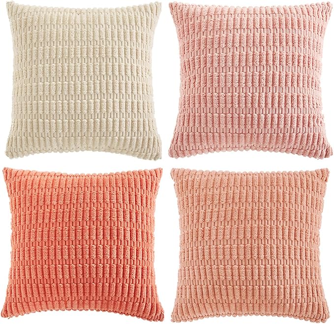 Fancy Homi 4 Packs Decorative Throw Pillow Covers for Living Room Couch Bed, Modern Farmhouse Boho Home Décor Accent Cushion Case, 22" x 22", Pink Series