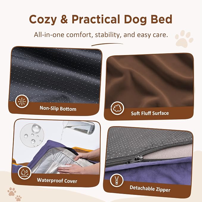 Comfort Expression Orthopedic Dog Beds for Large Sized Dog with Bolster | Waterproof Dog Couch Bed with Washable Cover & Non-Slip Bottom, Supportive Egg Crate Foam Large Pet Bed, 36x27 Inch