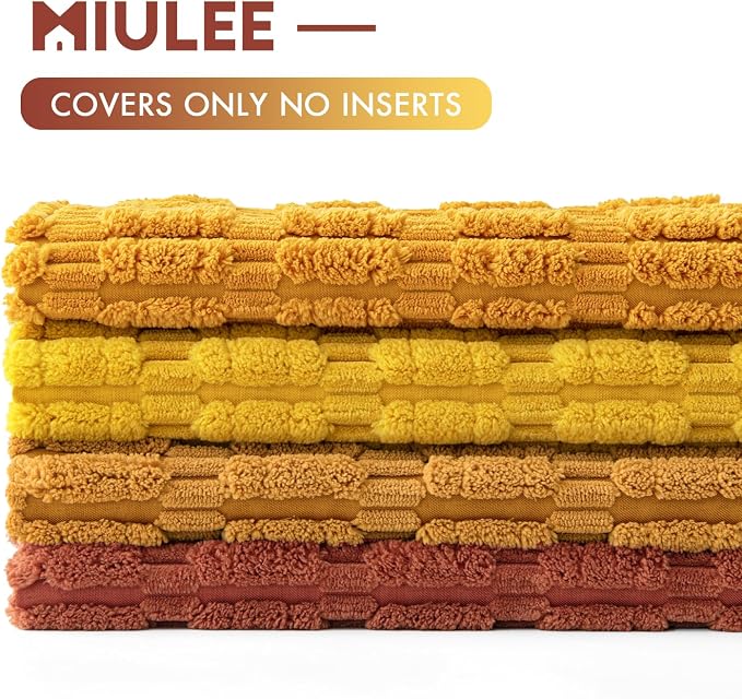 MIULEE Pack of 4 Fall Corduroy Throw Pillow Covers 18x18 Orange-Yellow | Neutral Rustic Farmhouse Boho Soft Striped Pillow Covers,Home Decor for Sofa,Living Room,Couch,Bed