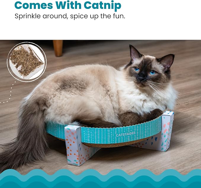 Catstages Scratch, Snuggle & Rest 2-in-1 Cat Scratcher & Lounger, 13.4" | Corrugated Scratching Pad & Elevated Bowl-Shaped Lounger, Contours to Cat's Body, Catnip Included, Indoor Cats & Kittens