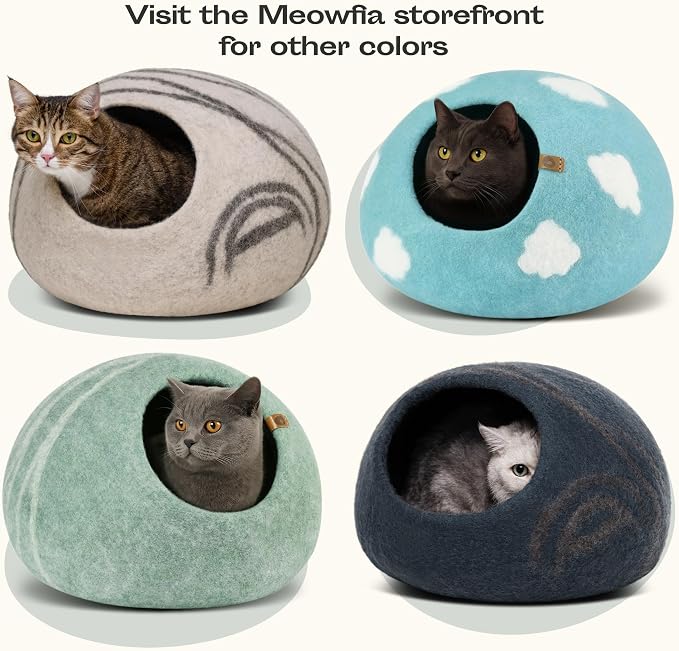 Cat Cave - Merino Wool Bed for Indoor Cats (Pistachio, Medium) | Cat Bed Enclosure, Premium Felt, Handmade, Super Soft, Lightweight, Breathable, Adjustable Shape