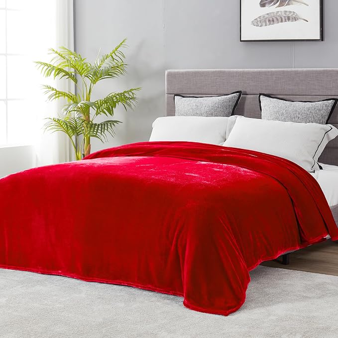 DREAMNINE Ultra Large Soft Fuzzy Flannel Fleece Blanket Full Size 80" x 90", Decorative Solid Lightweight Fluffy Velvet Bed Blanket, Luxury Big Cute Cozy Shag Plush Microfiber Blankets for Bedroom,Red