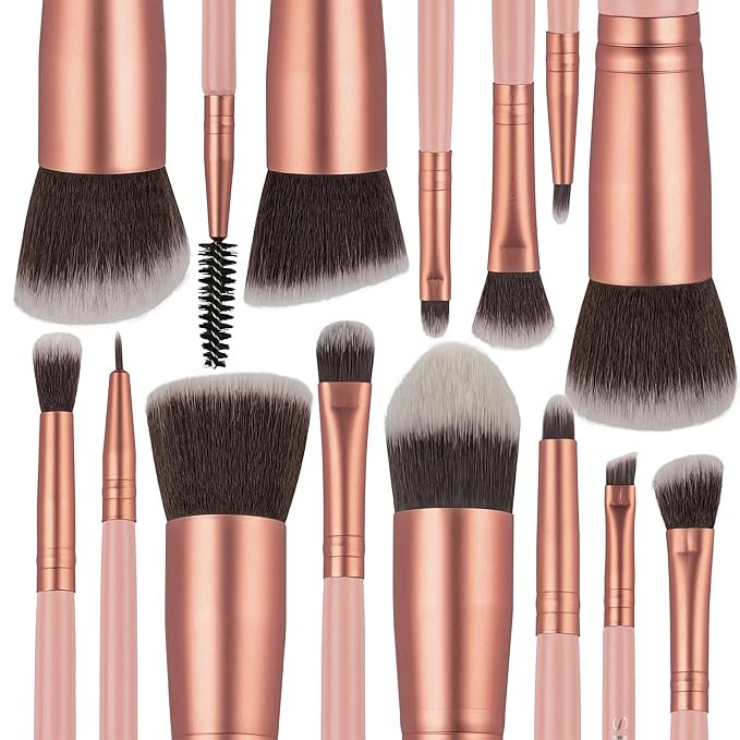 SHANY14 Piece Makeup Brush Set – Elite Cosmetics Brush Collection - Complete Kabuki, Eyes, Face, powder, foundation Makeup Brush Set - Bubble Gum