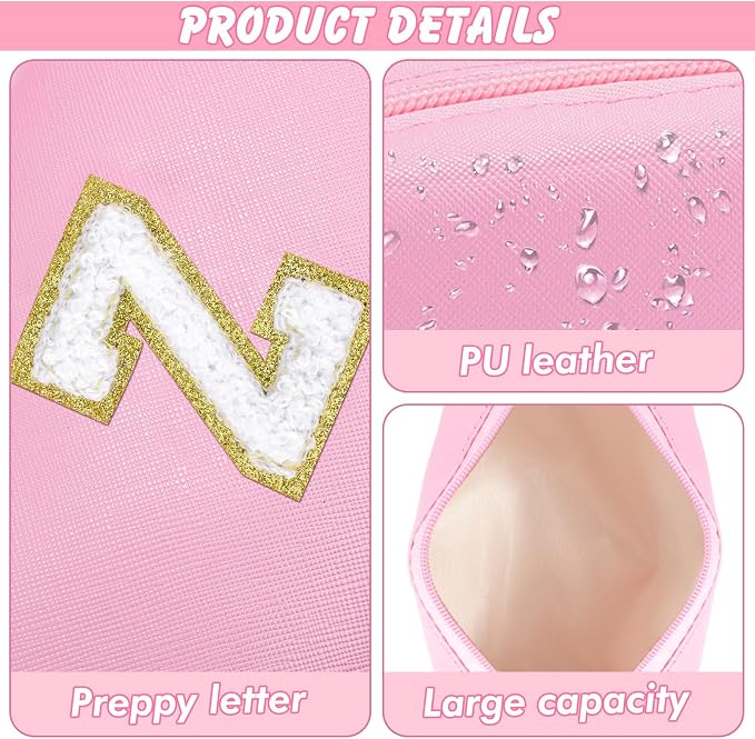 URSKYTOUS Initial Makeup Bag Personalized Preppy Travel Small Cosmetic Bag Cute PU Pink Chenille Letter Makeup Pouch for Purse Waterproof Zippered Toiletry Organizer for Women Girls Kids Friends (Z)